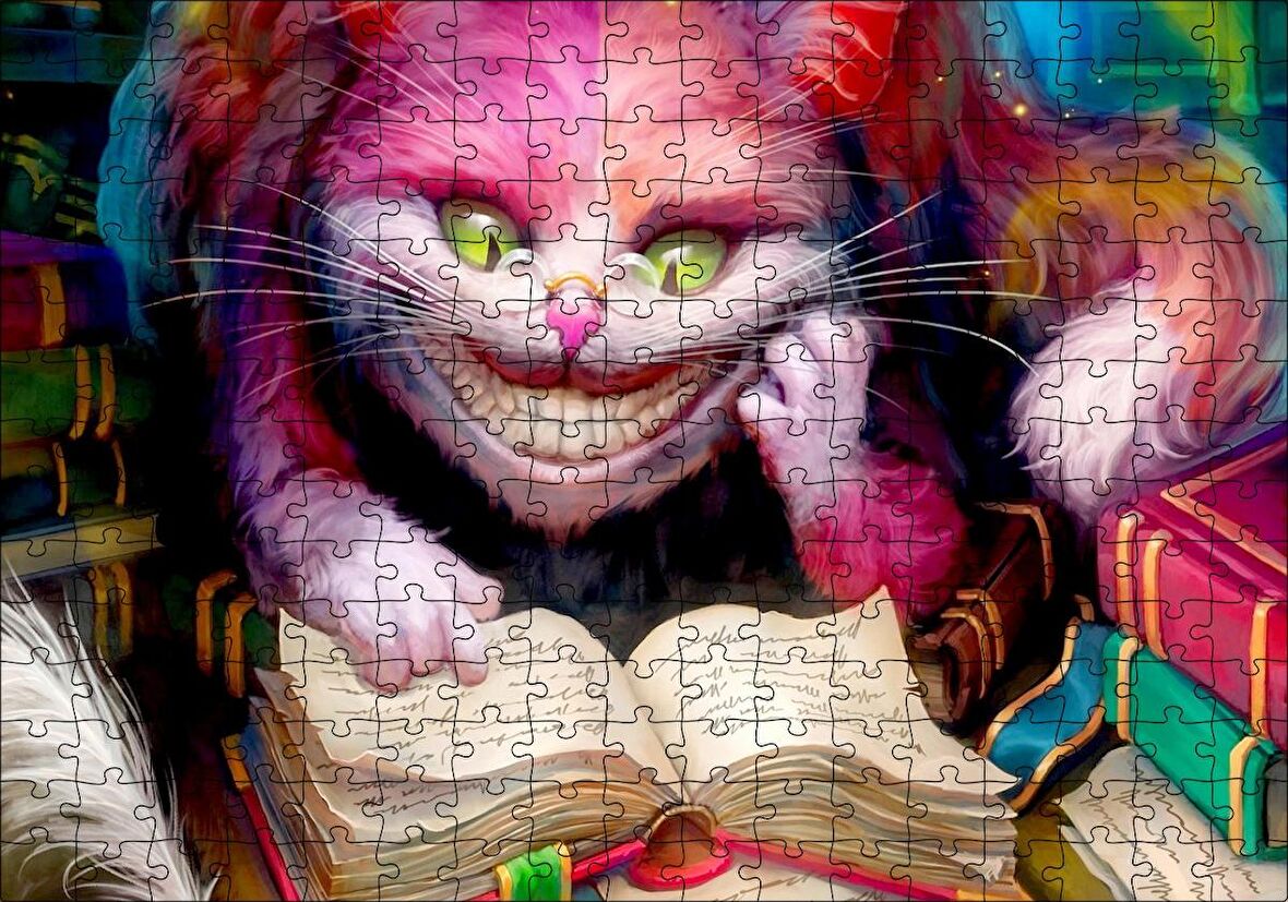 Cakapuzzle Gülümseyen Kedi Alice Harikalar Diyarı Görsel Puzzle Yapboz MDF Ahşap