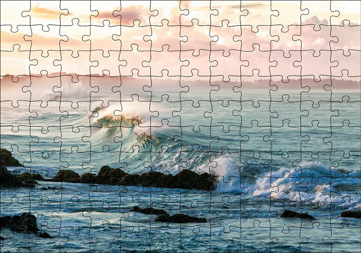 Cakapuzzle Gündoğumunda Okyanus Kıyısı ve Dalgalar Puzzle Yapboz MDF Ahşap