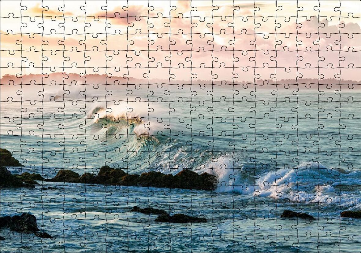 Cakapuzzle Gündoğumunda Okyanus Kıyısı ve Dalgalar Puzzle Yapboz MDF Ahşap