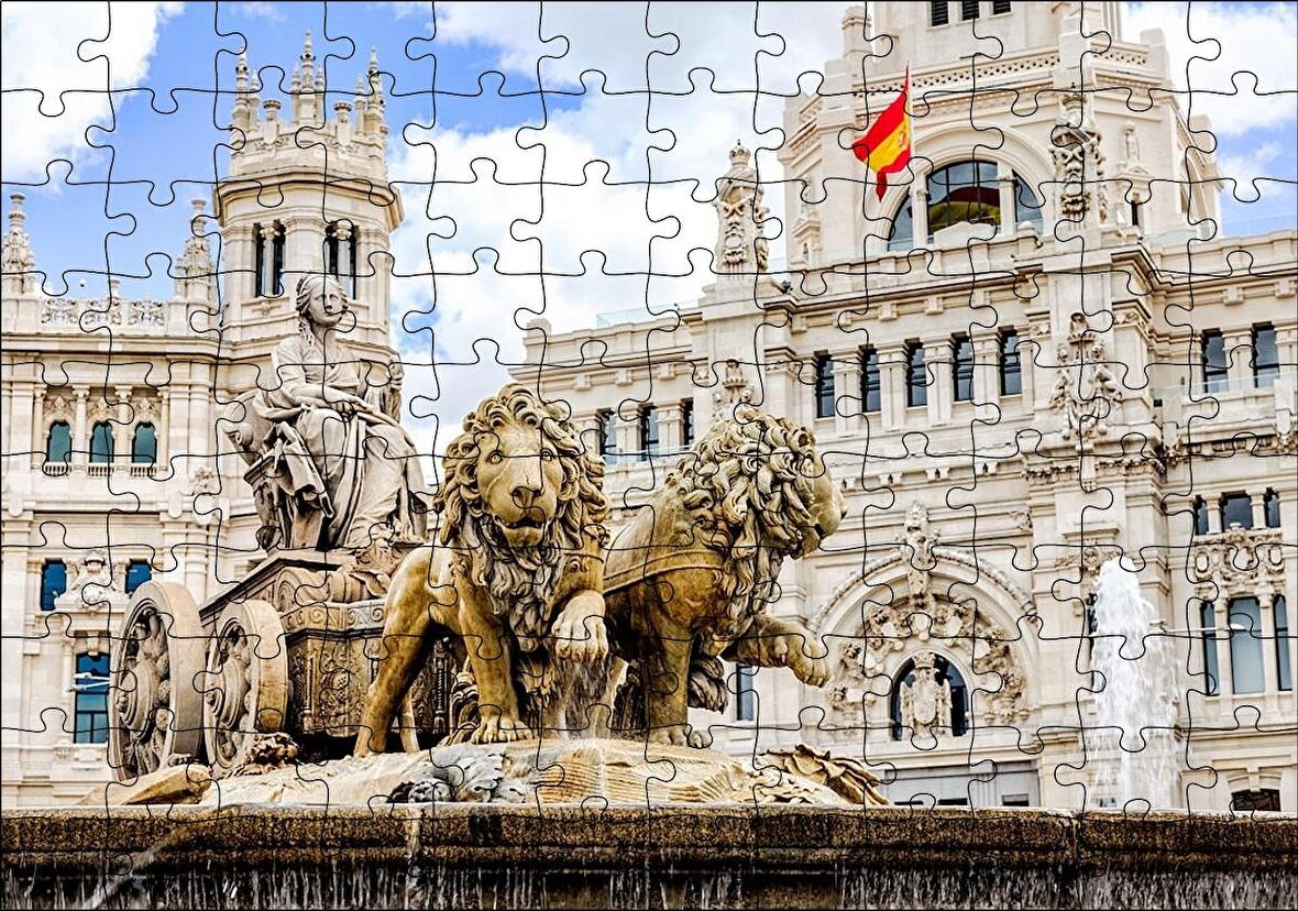 Cakapuzzle İspanya Madrid Kibele Çeşmesi Aslan Görseli Puzzle Yapboz MDF Ahşap