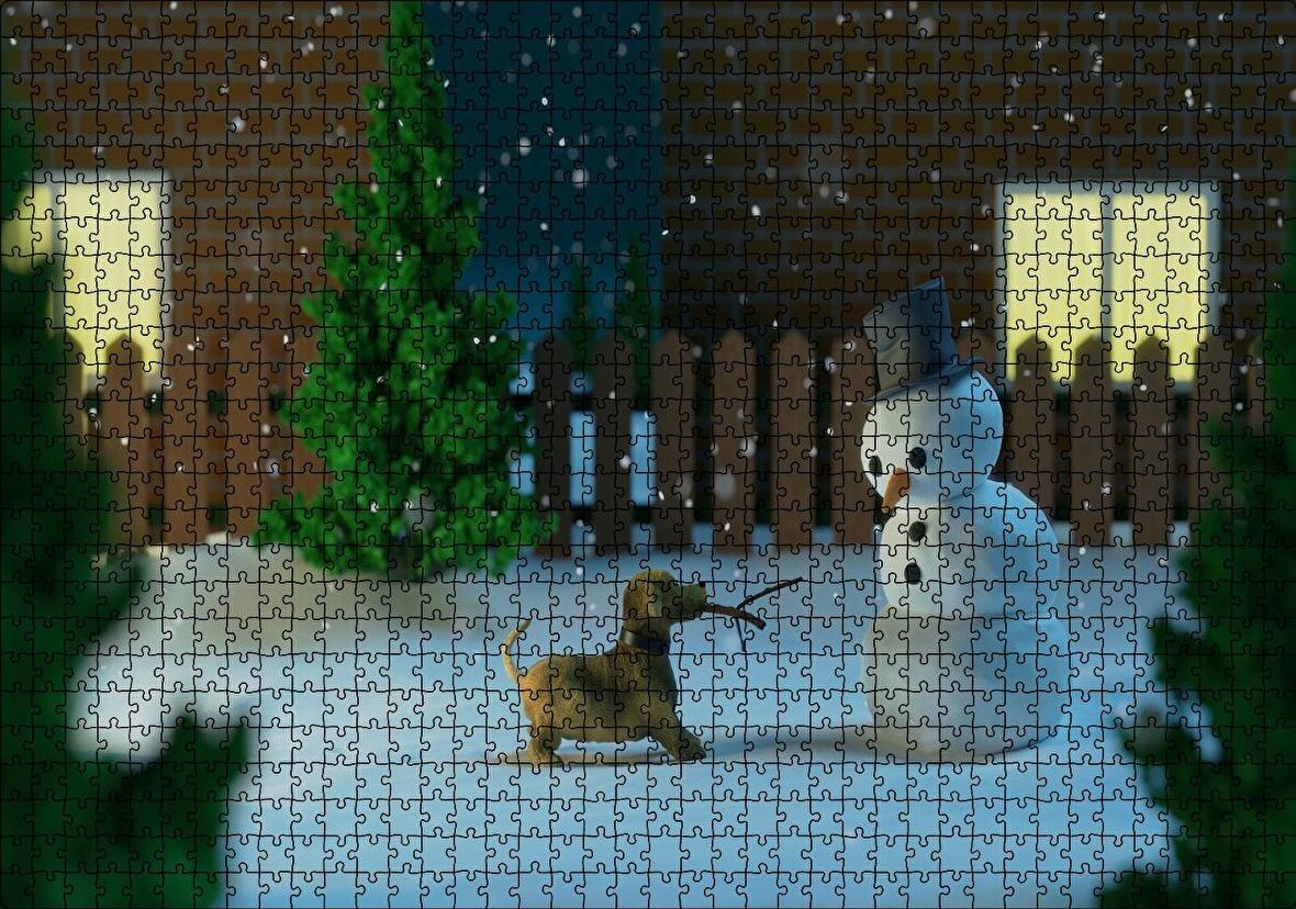 Cakapuzzle Kardan Adam ve Oyun İsteyen Köpek Puzzle Yapboz MDF Ahşap