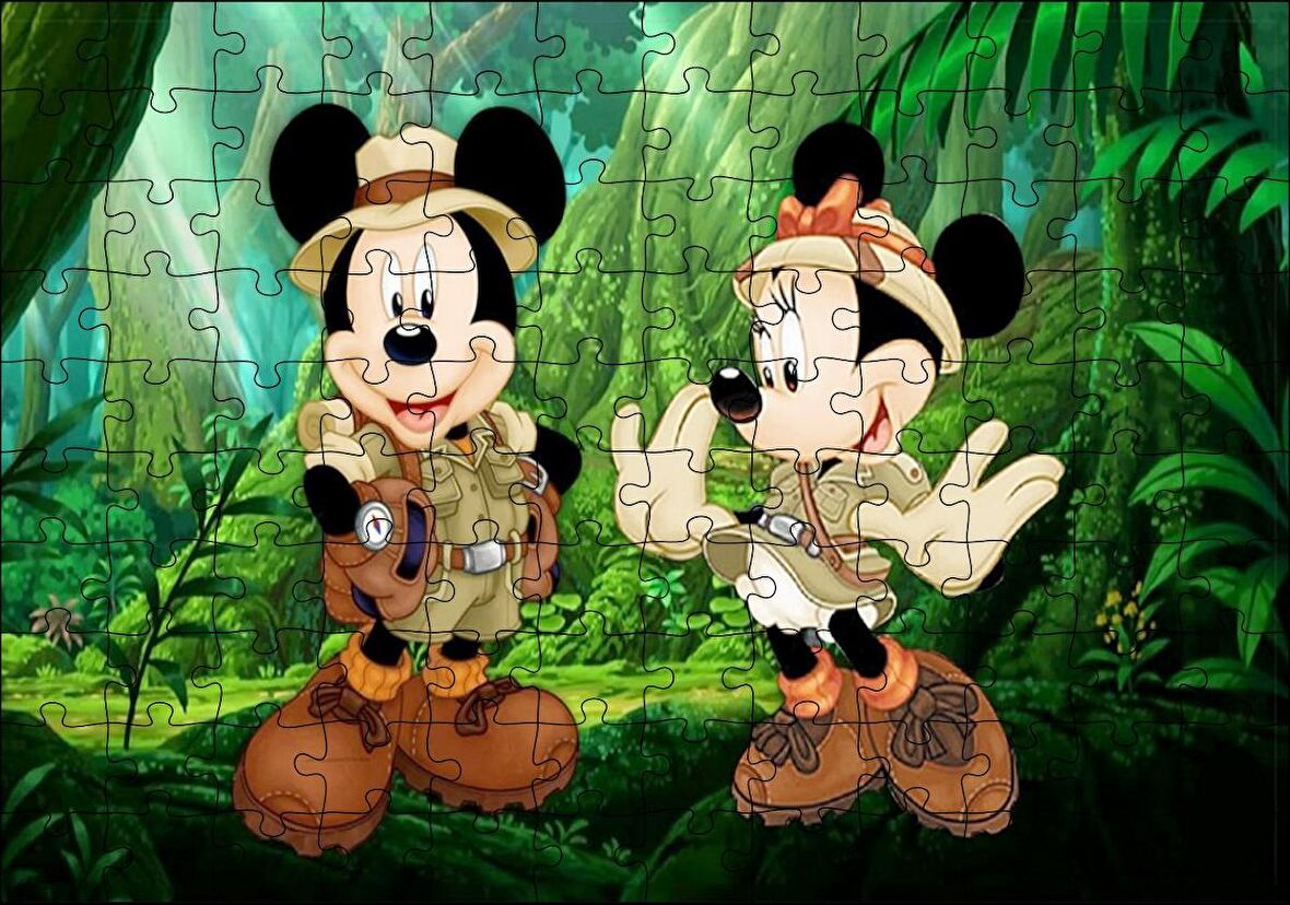 Cakapuzzle Masaüstünde Mickey Maus Ve Minnie Mouse Safari Puzzle Yapboz MDF Ahşap