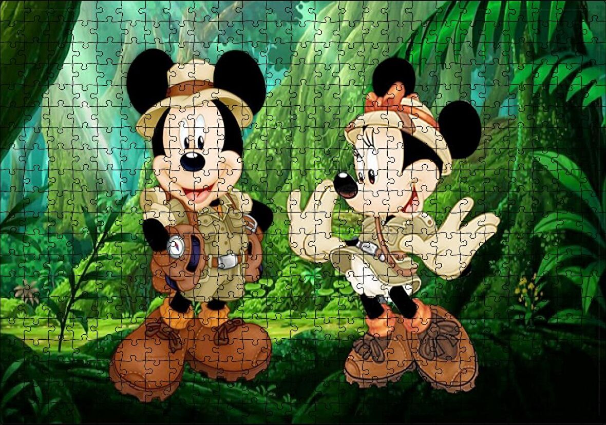 Cakapuzzle Masaüstünde Mickey Maus Ve Minnie Mouse Safari Puzzle Yapboz MDF Ahşap