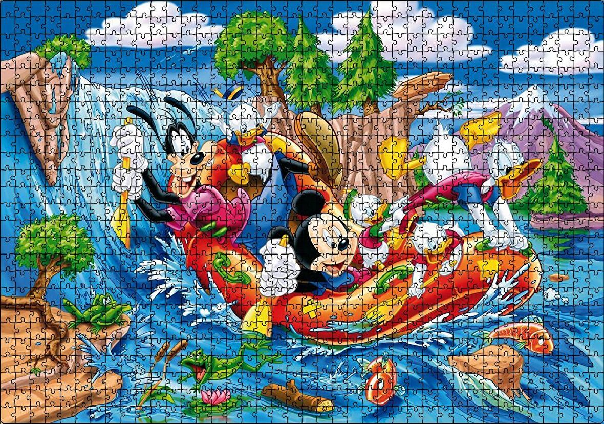 Cakapuzzle Mickey Mouse Donald Duck Ve Nehirde Yelkenli Puzzle Yapboz MDF Ahşap