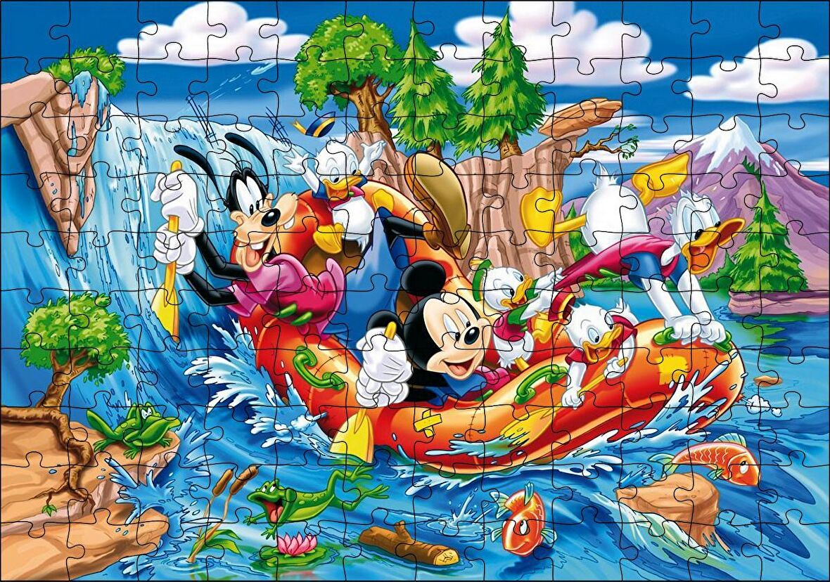 Cakapuzzle Mickey Mouse Donald Duck Ve Nehirde Yelkenli Puzzle Yapboz MDF Ahşap