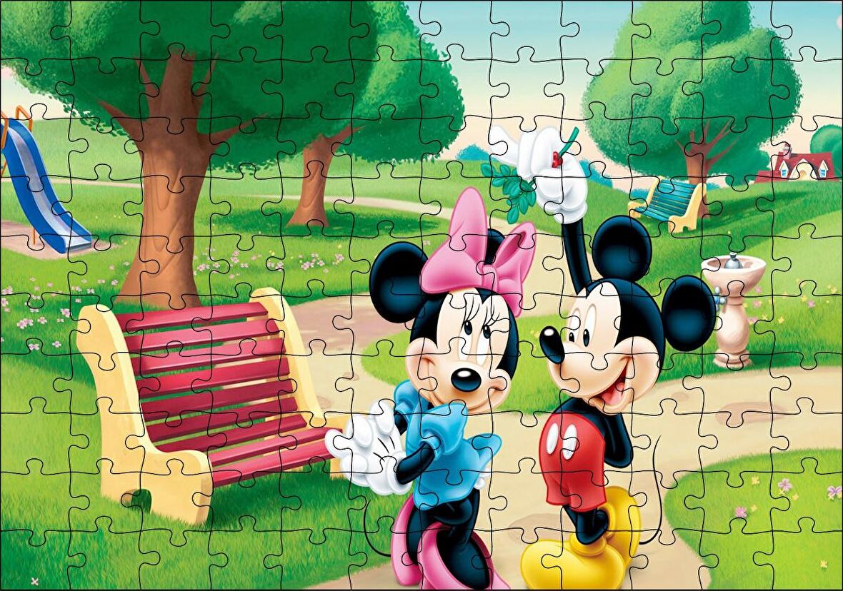 Cakapuzzle Mickey Mouse Ve Minnie Mouse Parkta Puzzle Yapboz MDF Ahşap