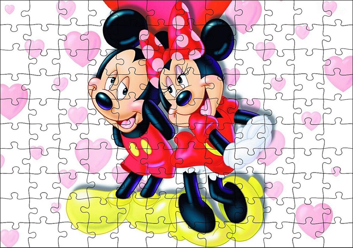 Cakapuzzle Mickey ve Minnie Mouse illüstrasyon Pembe Puzzle Yapboz MDF Ahşap