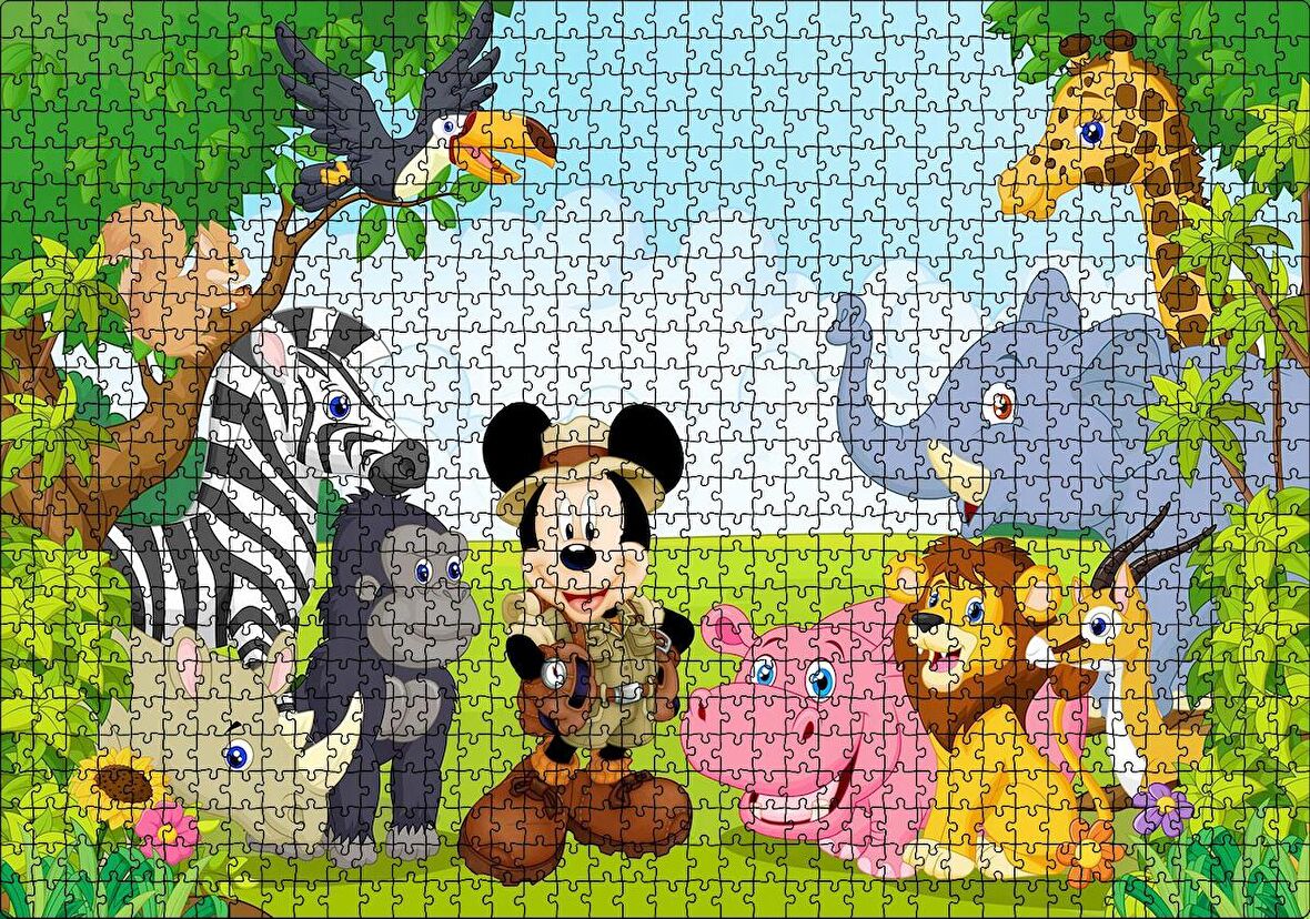 Cakapuzzle Ormandaki Arkadaşlarla Mickey Mouse Safari Görseli Puzzle Yapboz MDF Ahşap