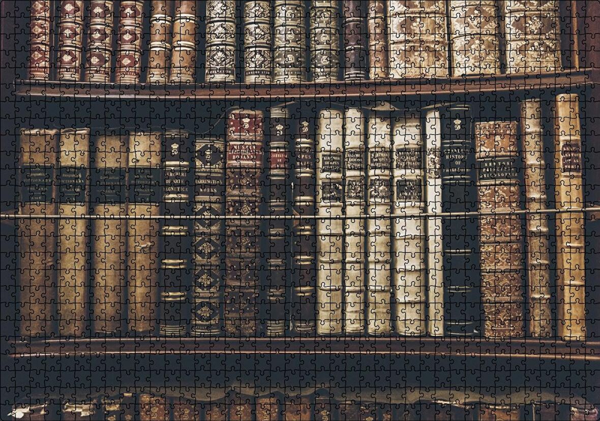 Cakapuzzle Rafta Dizilmiş Eski Kitaplar Puzzle Yapboz MDF Ahşap