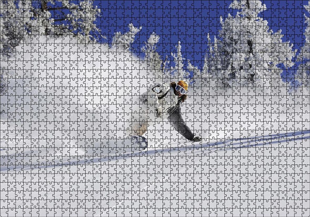 Cakapuzzle Snowboard Spor Karda Uçmak, Puzzle Yapboz MDF Ahşap