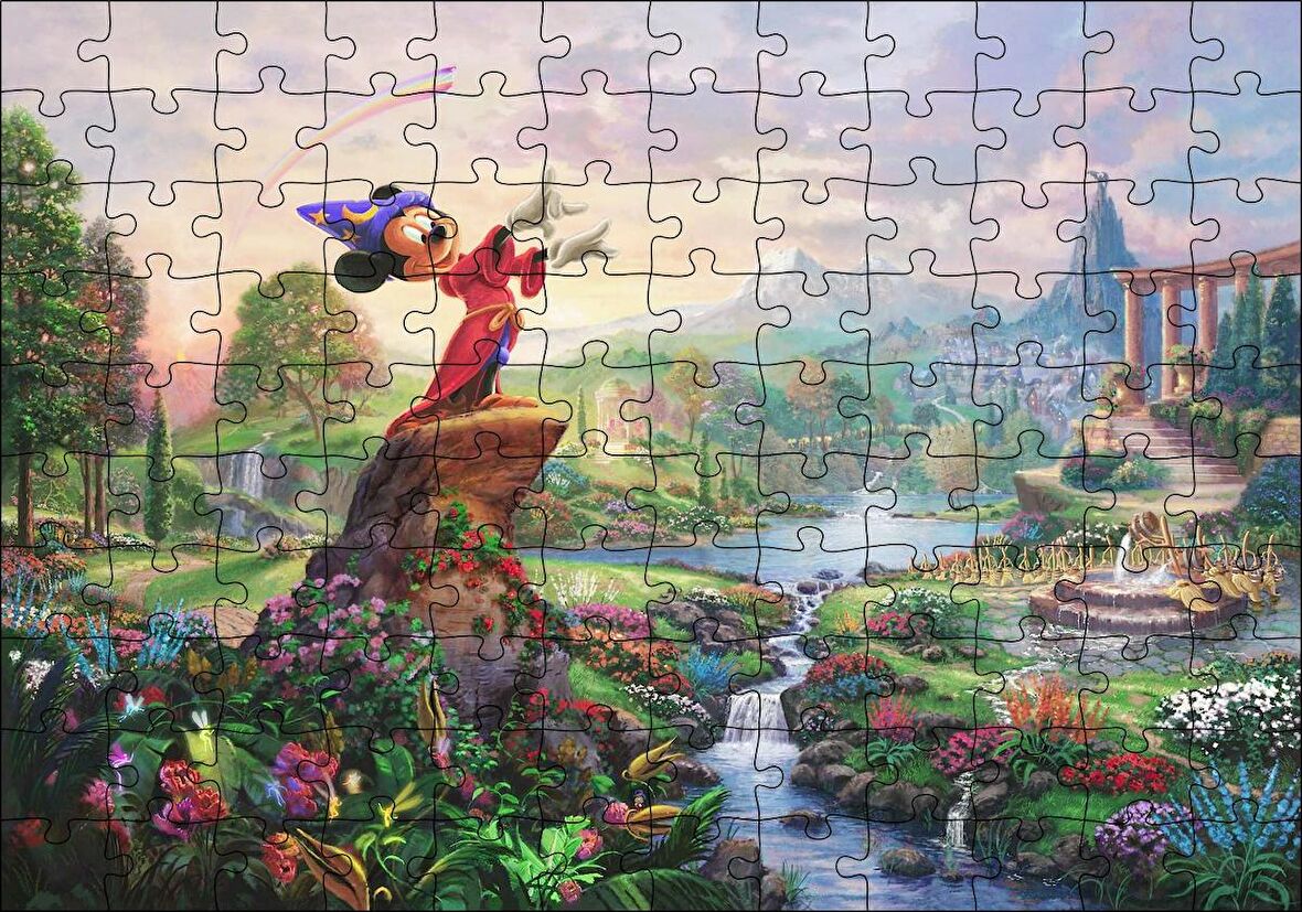 Cakapuzzle Su Kütlesinin Yanında Duran Mickey Mouse Puzzle Yapboz MDF Ahşap