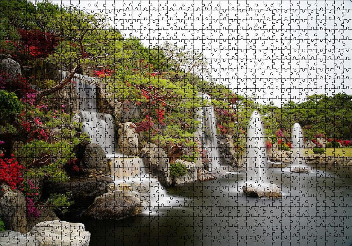 Cakapuzzle Şelale Fıskiyeler Ağaçlar ve Açelyalar Puzzle Yapboz MDF Ahşap