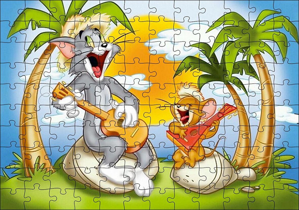 Cakapuzzle Tom ve Jerry Şarkı Söyleyen Ada Palmiye Ağaçları Puzzle Yapboz MDF Ahşap