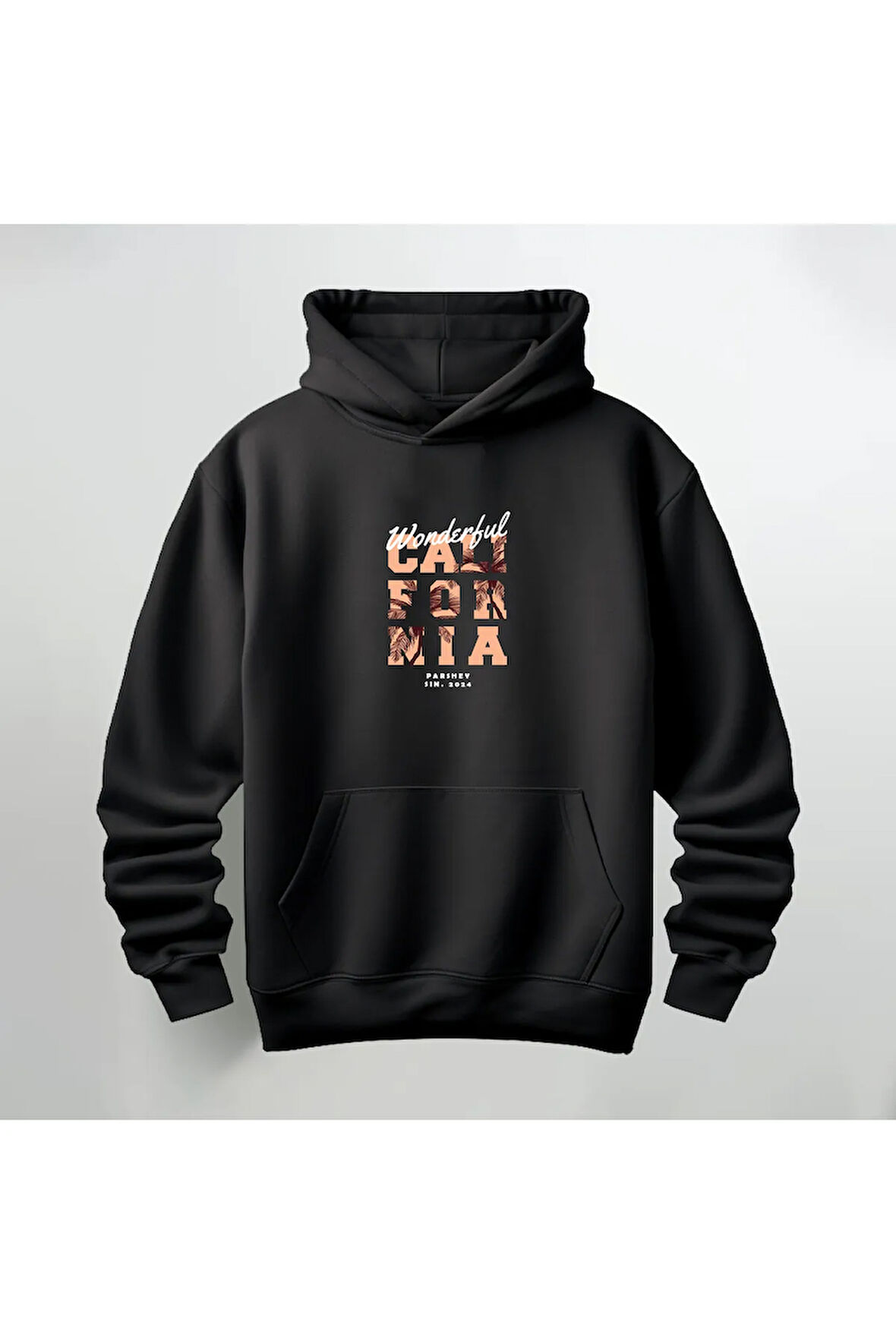 Wonderful California Baskılı Kapüşonlu Sweatshirt Hoodie Kalın Kumaş 3 İplik Şardonlu