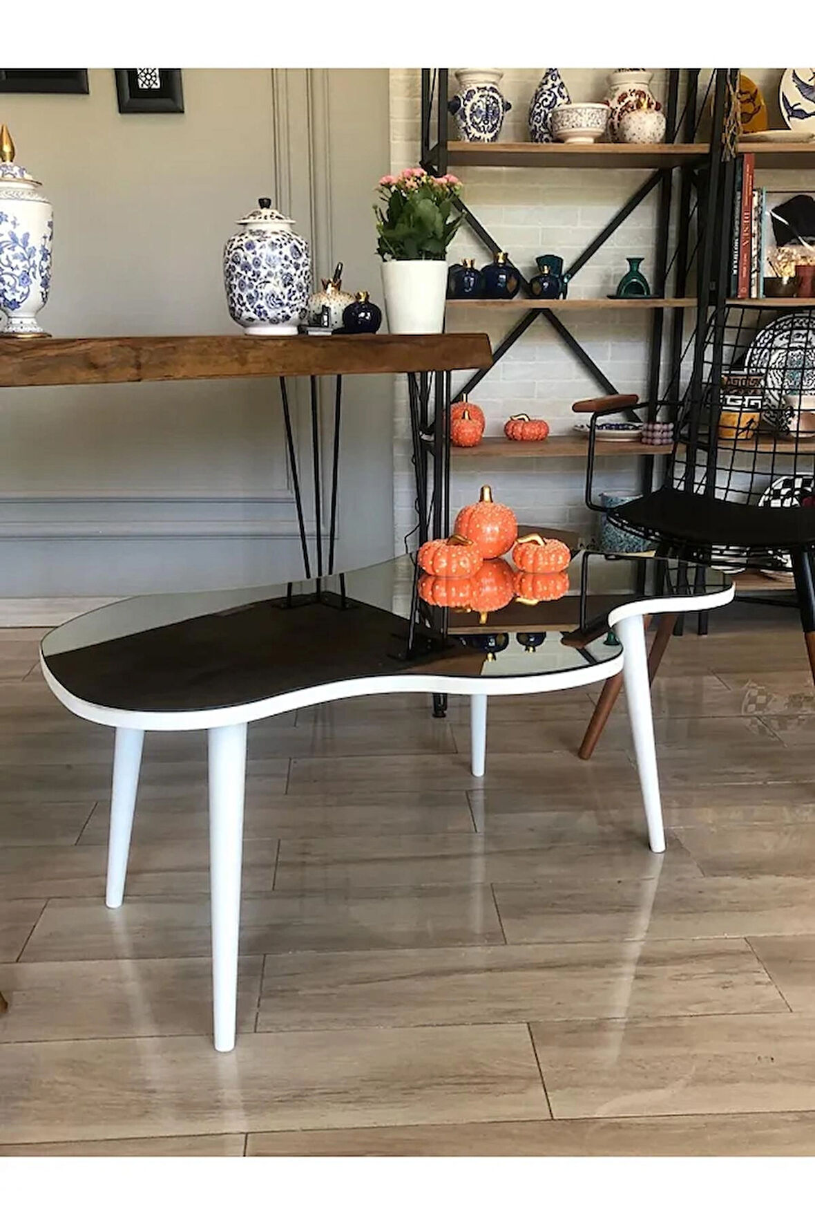 Fawdecor Aynalı Masif Ahşap Orta Sehpa - 80 X 50 Cm Ebatında Modern Cam Tablalı Ahşap Orta Sehpa