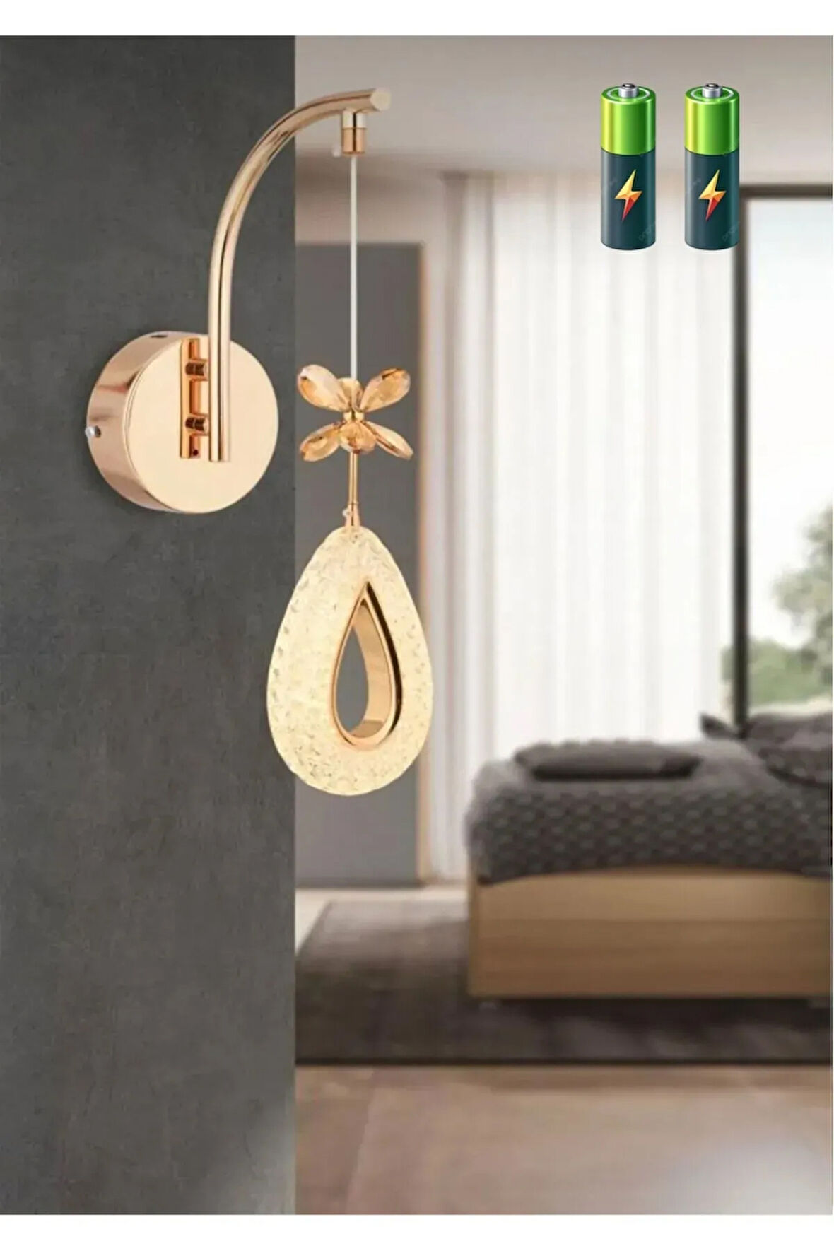 Candela Model Gold Kaplama Oturma Yatak Mutfak Çocuk Odası Duvar Led Pilli Aplik