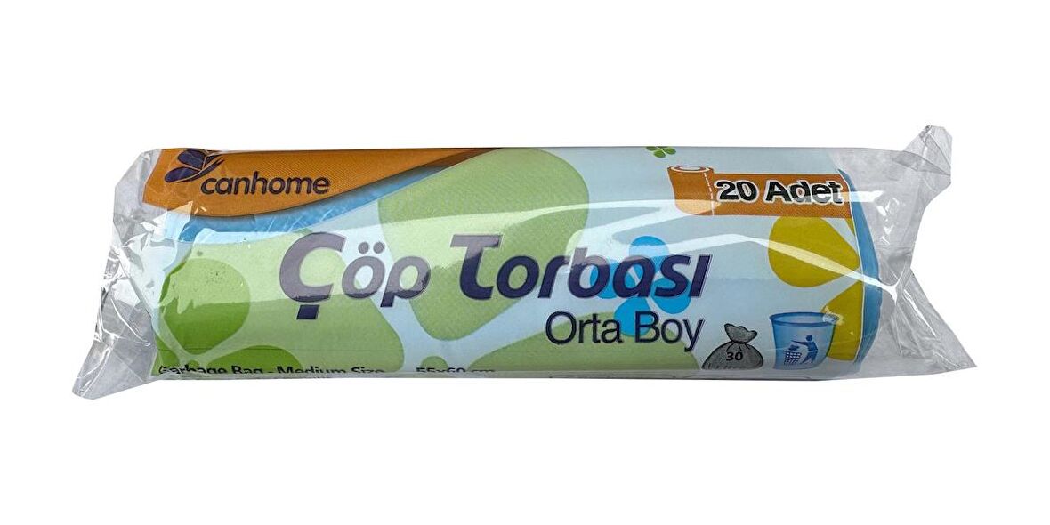 Canhome Mavi Orta Boy 55x60 Cm. 30 Litre Çöp Torbası Poşeti - 20 Adetlik Rulo