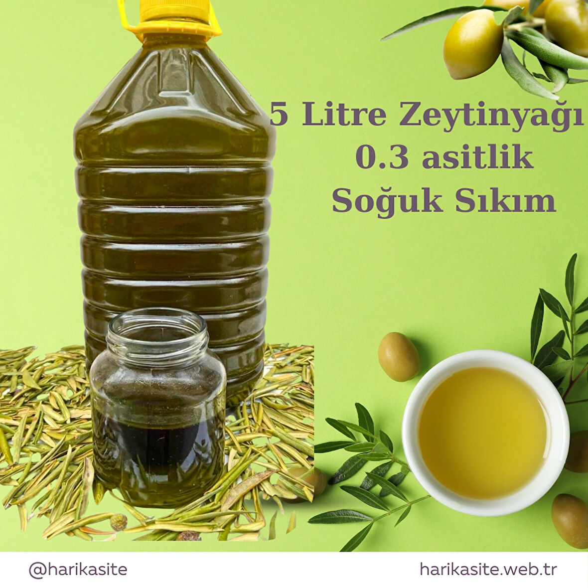 Soğuk Sıkım 0.3 Asitlik Zeytinyağı Taş Sıkım 5 Litre