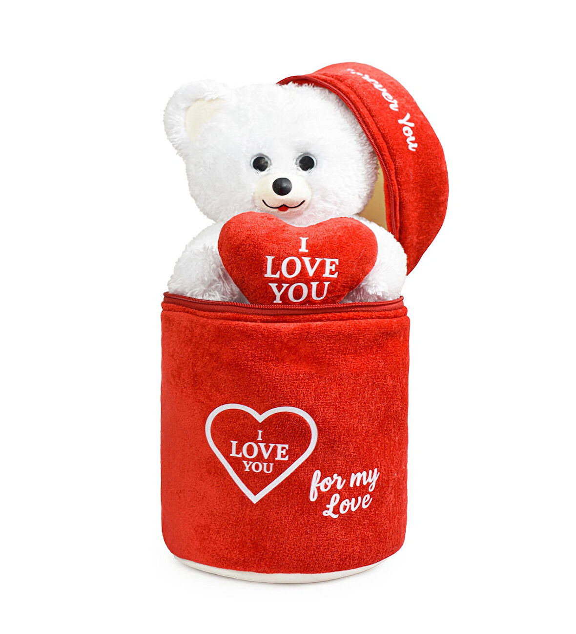 Özel Peluş Çanta İçerisinde Sevgiliye Özel Kalpli (I LOVE YOU) Yazılı Sevimli Peluş Ayıcık