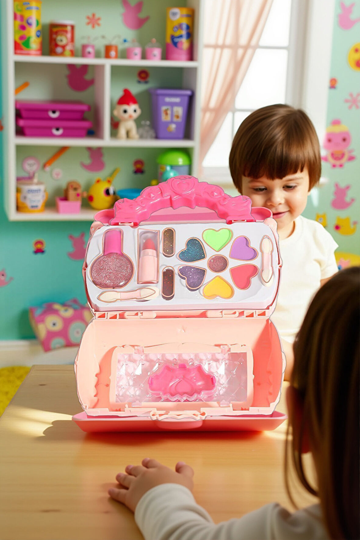 Kız Çocuk Oyuncakları Sürülebilir Çantalı Güzellik Makyaj Seti 13cm Evcilik Oyunları Eğitici Oyuncak