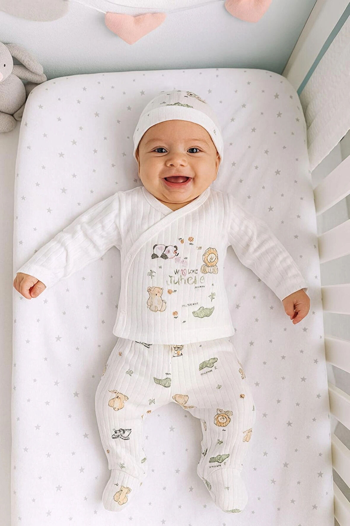 3 LÜ BEBEK ZIBIN TAKIMI 0-3 AY %100 PAMUK KENDİNDEN ELDİVENLİ ŞİRİN DESENLİ