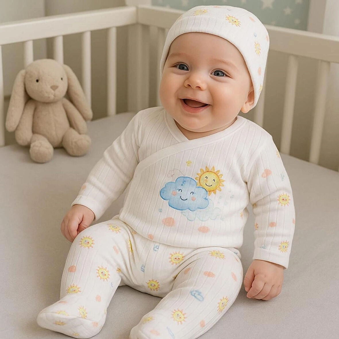 3 LÜ BEBEK ZIBIN TAKIMI 0-3 AY %100 PAMUK KENDİNDEN ELDİVENLİ ŞİRİN DESENLİ