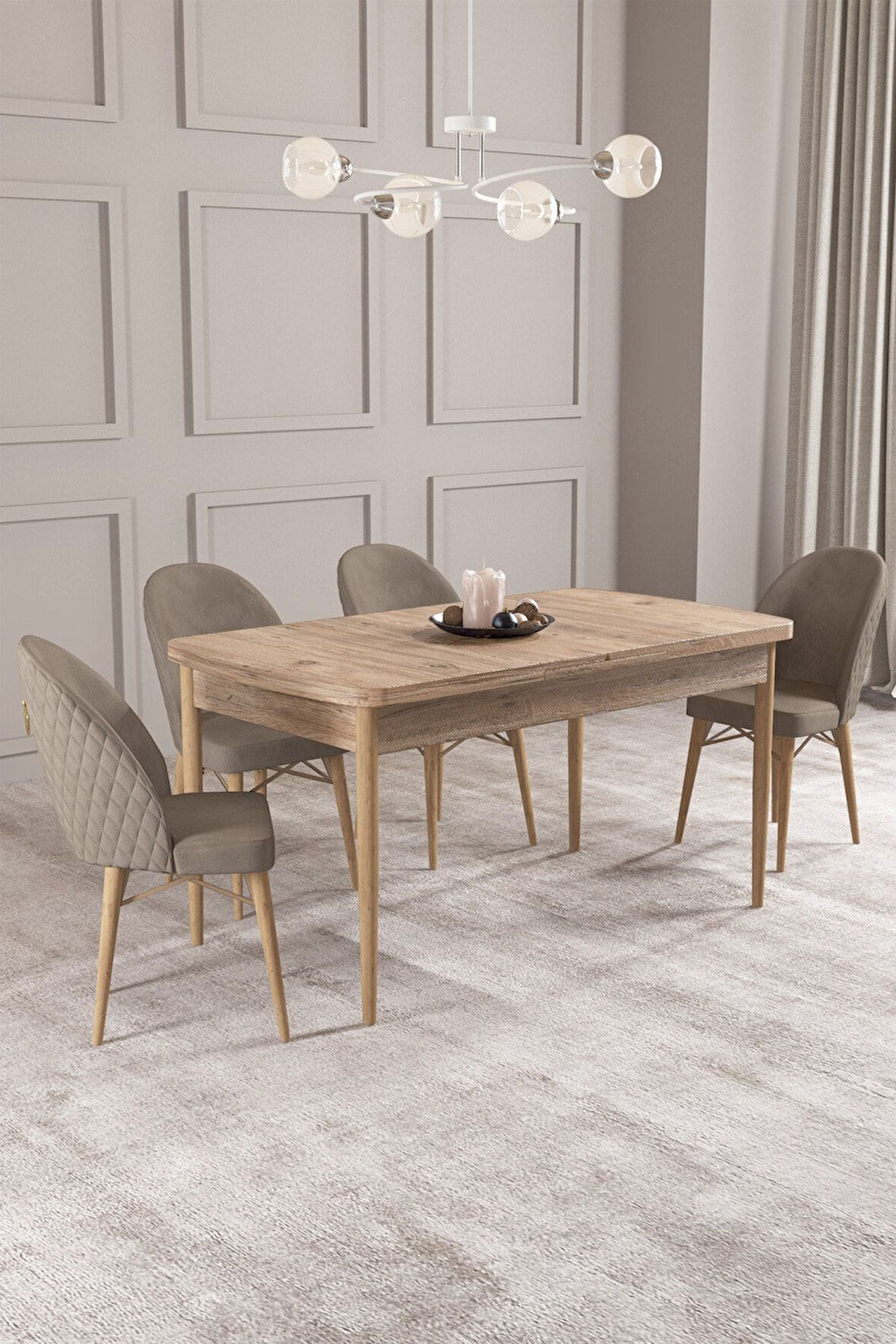 Calvin Atlantik 80x132 Açılabilir Mdf Masa Yemek Odası Takımı, Mutfak Takımı 4 Adet Sandalye