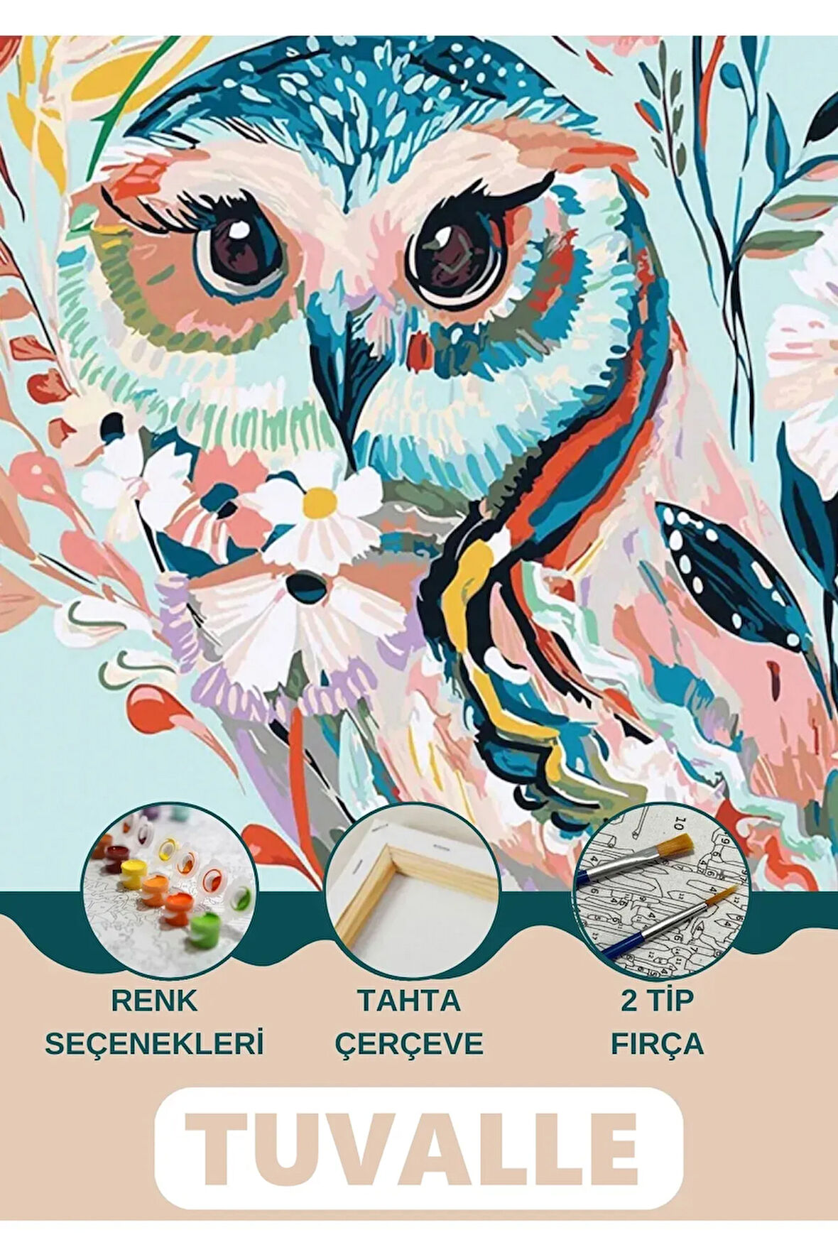 Çapkın Baykuş Sayılarla Boyama Seti, Hobi Seti, 40X50 Tablo, Fırça Boya Asma Aparatı Dahil, Doğa
