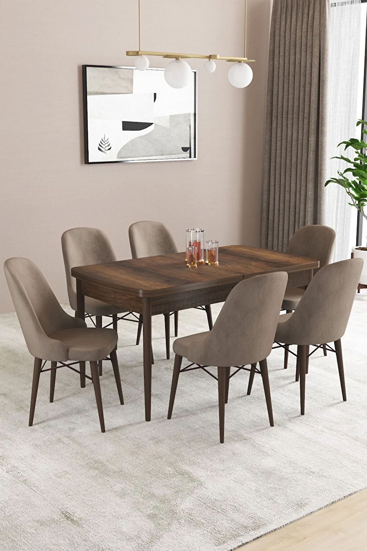 Fonza Barok 80x132 MDF Açılabilir Mutfak Masası Takımı 6  Sandalye