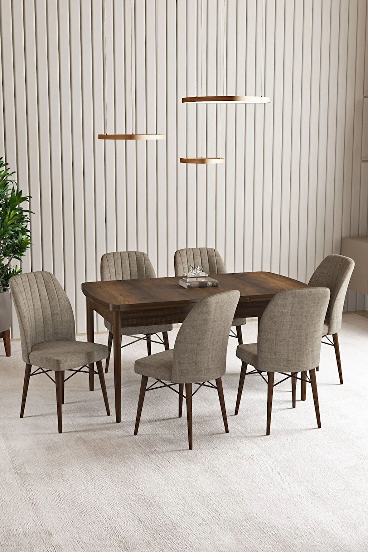 Vien Barok Desen 80 X 132 Açılabilir MDF Mutfak Masası 6  Sandalye