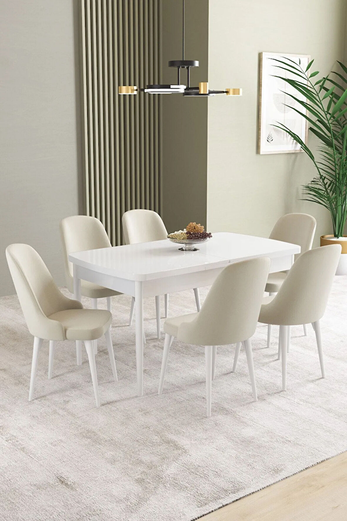 Lara Barok Desen 80 X 132 Açılabilir MDF Mutfak Masası 6  Sandalye