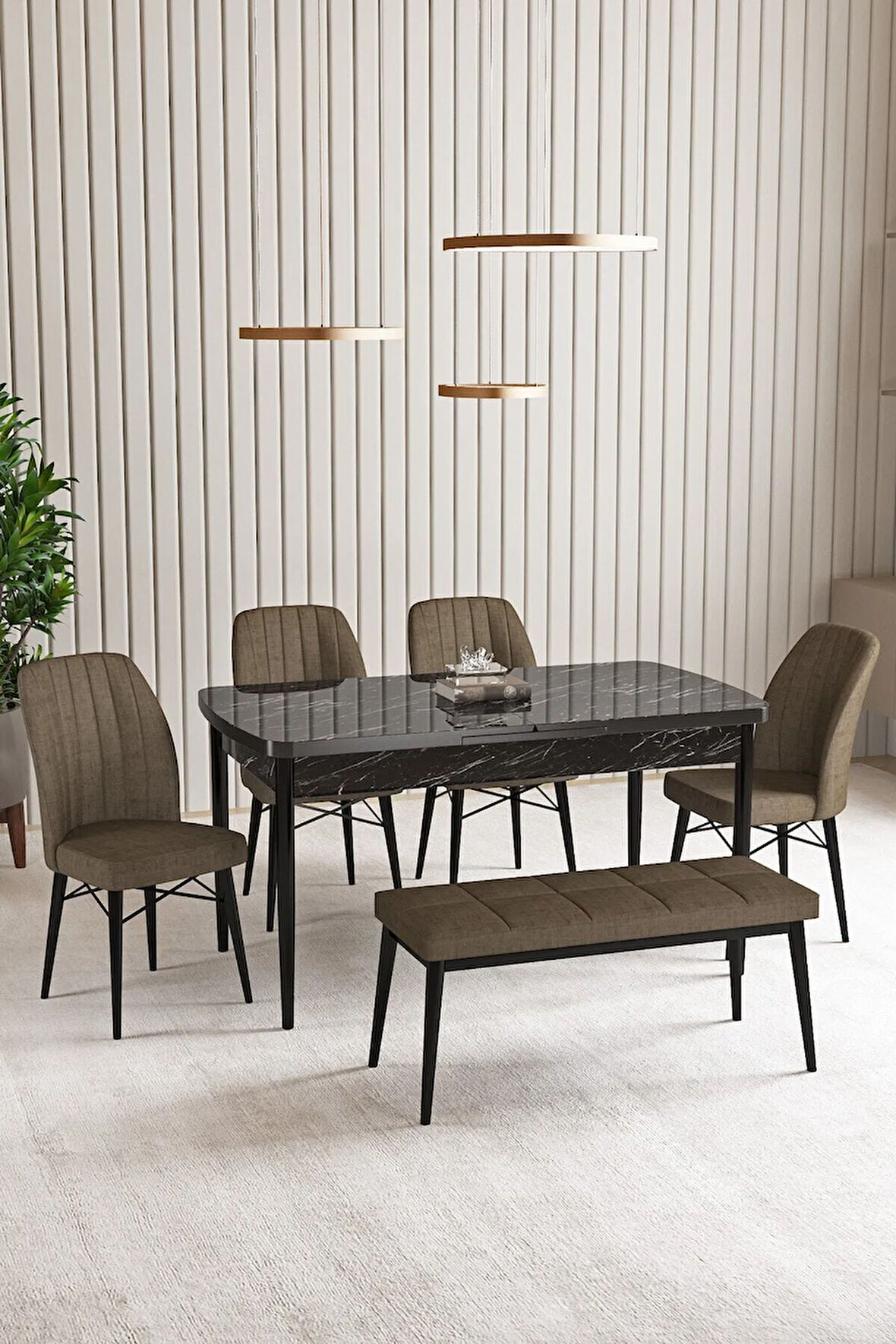 Daisy Barok Desen 80x132 Açılabilir MDF Mutfak Masa Takımı 4 Sandalye