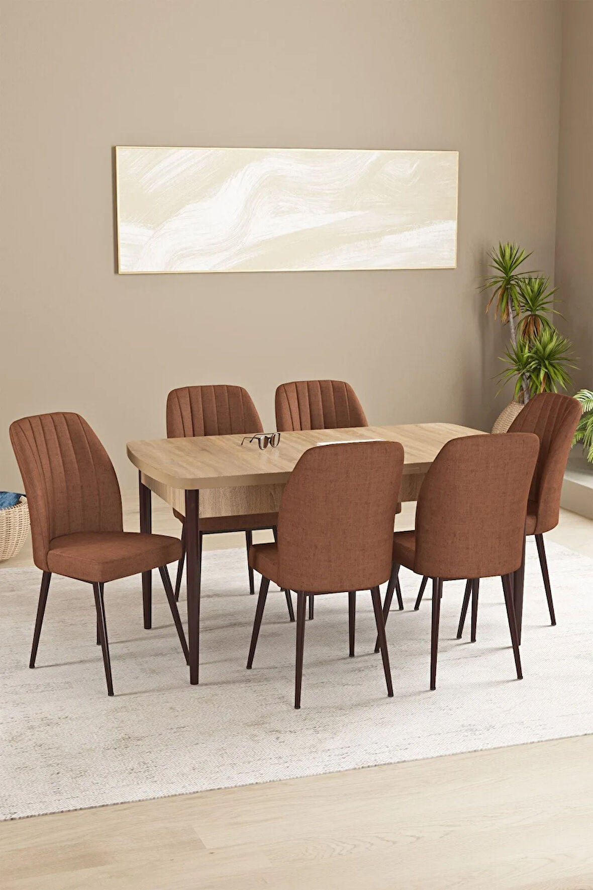 Daisy MDF Siyah Mermer Desen Açılabilir 80x132 Cm 4 Sandalyeli Mutfak Masası Takımı