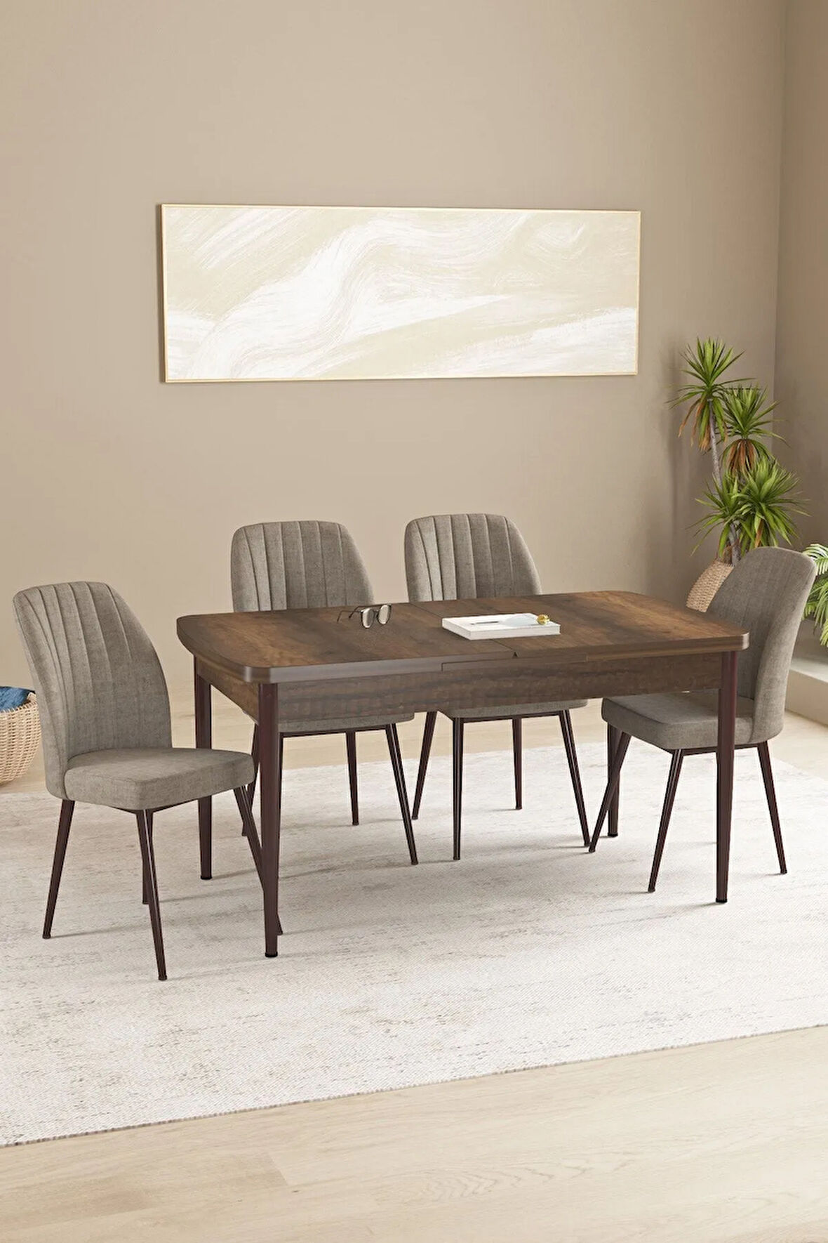 Floryn Barok Desen 80 X 132 Açılabilir MDF Mutfak Masa Takımı 4 Sandalye