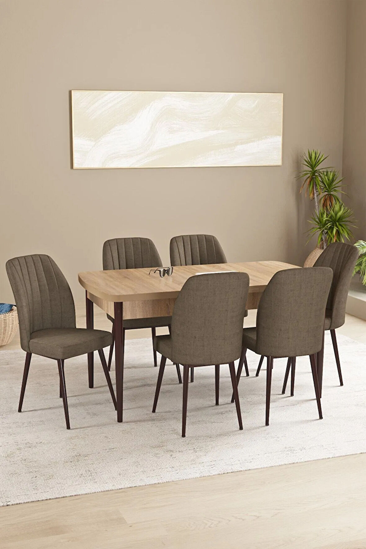 Jusie Siyah Mermer Desen 80x132 Açılabilir Yemek Odası Takımı 4  Sandalye