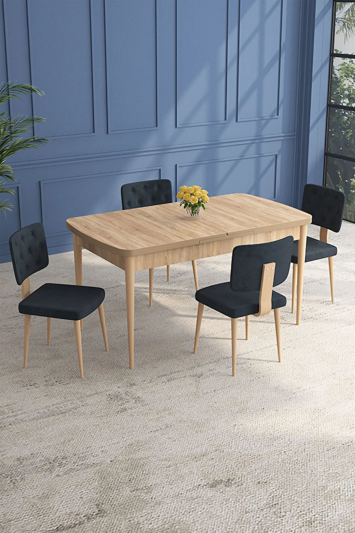 Mabel Beyaz Mermer Desen 80x132 Açılabilir Yemek Odası Takımı 4  Sandalye