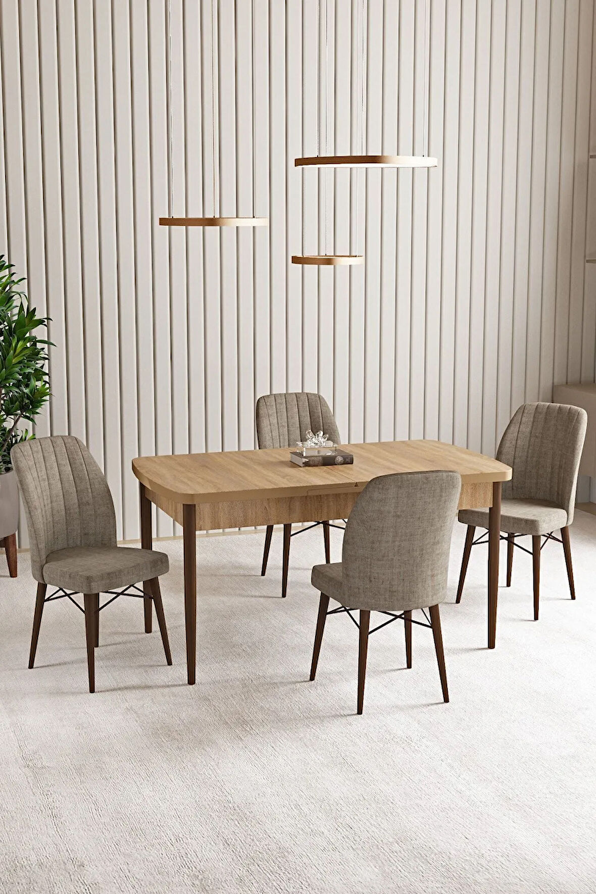 Lara Meşe Desen 80 X 132 Açılabilir MDF Mutfak Masası 4  Sandalye