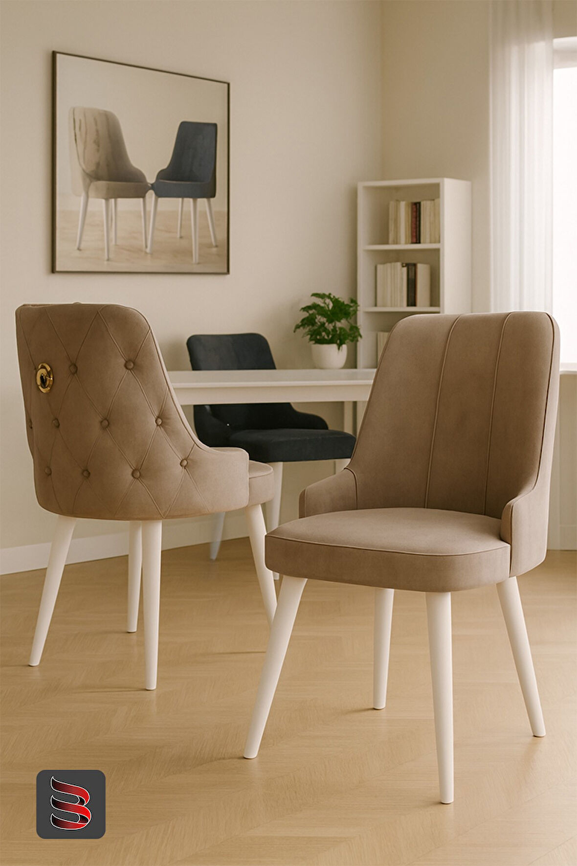 Esa 2 Adet Babyface Kumaş, Beyaz Metal Ayaklı, Mutfak ve Yemek Odası Sandalyesi