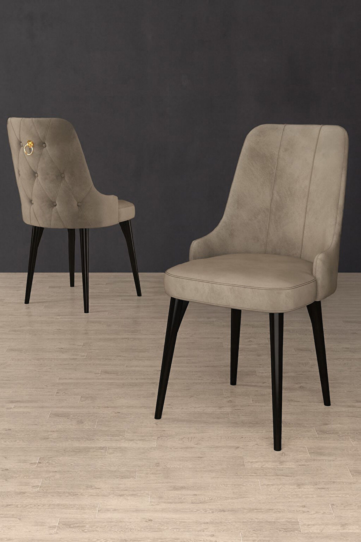 Esa 2 Adet Babyface Kumaş, Siyah Metal Ayaklı, Mutfak ve Yemek Odası Sandalyesi