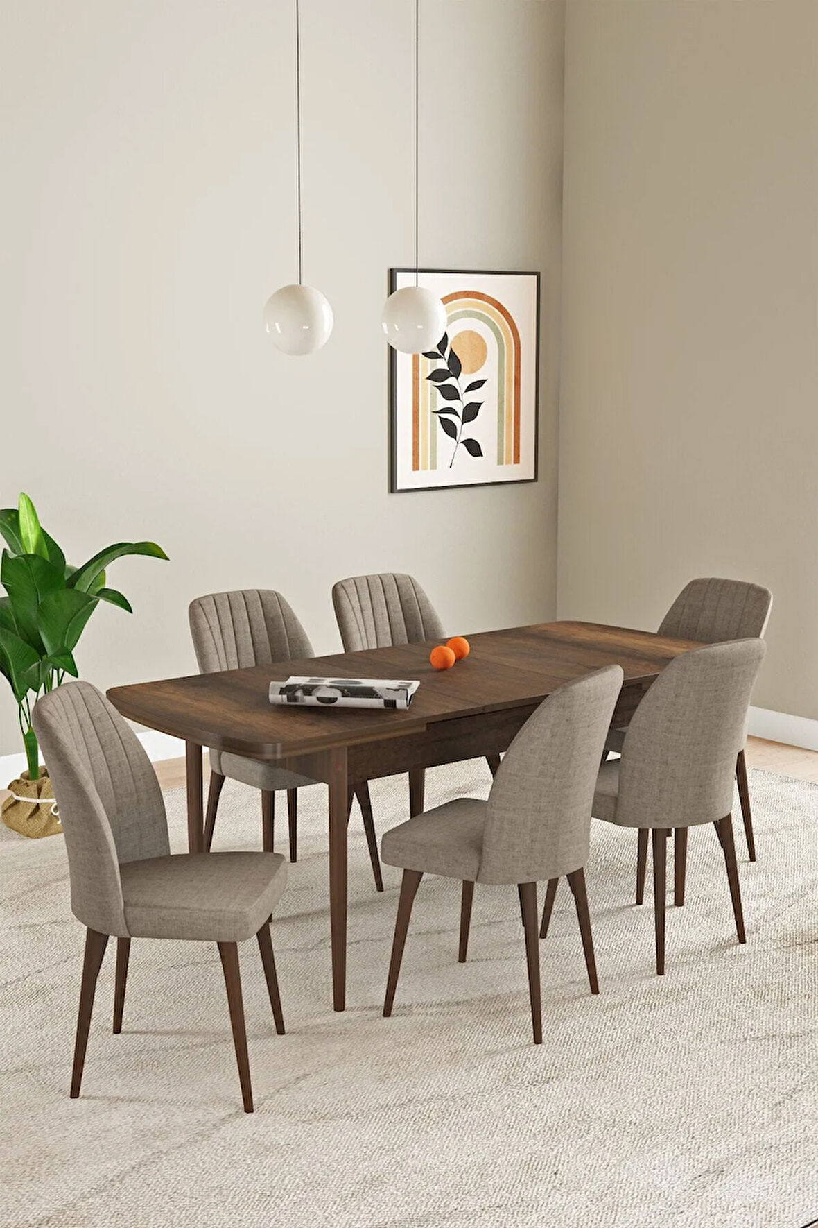 Elis Barok Desen 80x132 Açılabilir Masa Takımı 6  Sandalye