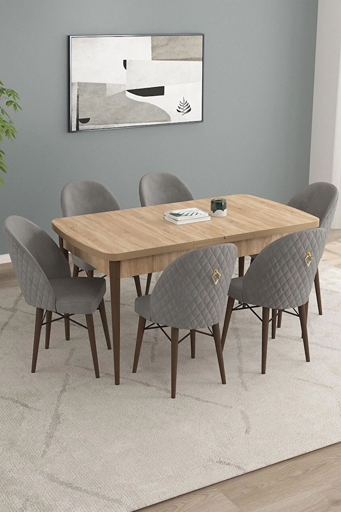Calvin Beyaz Mermer Desen 80x132 MDF Açılabilir Mutfak Masası Takımı 4  Sandalye