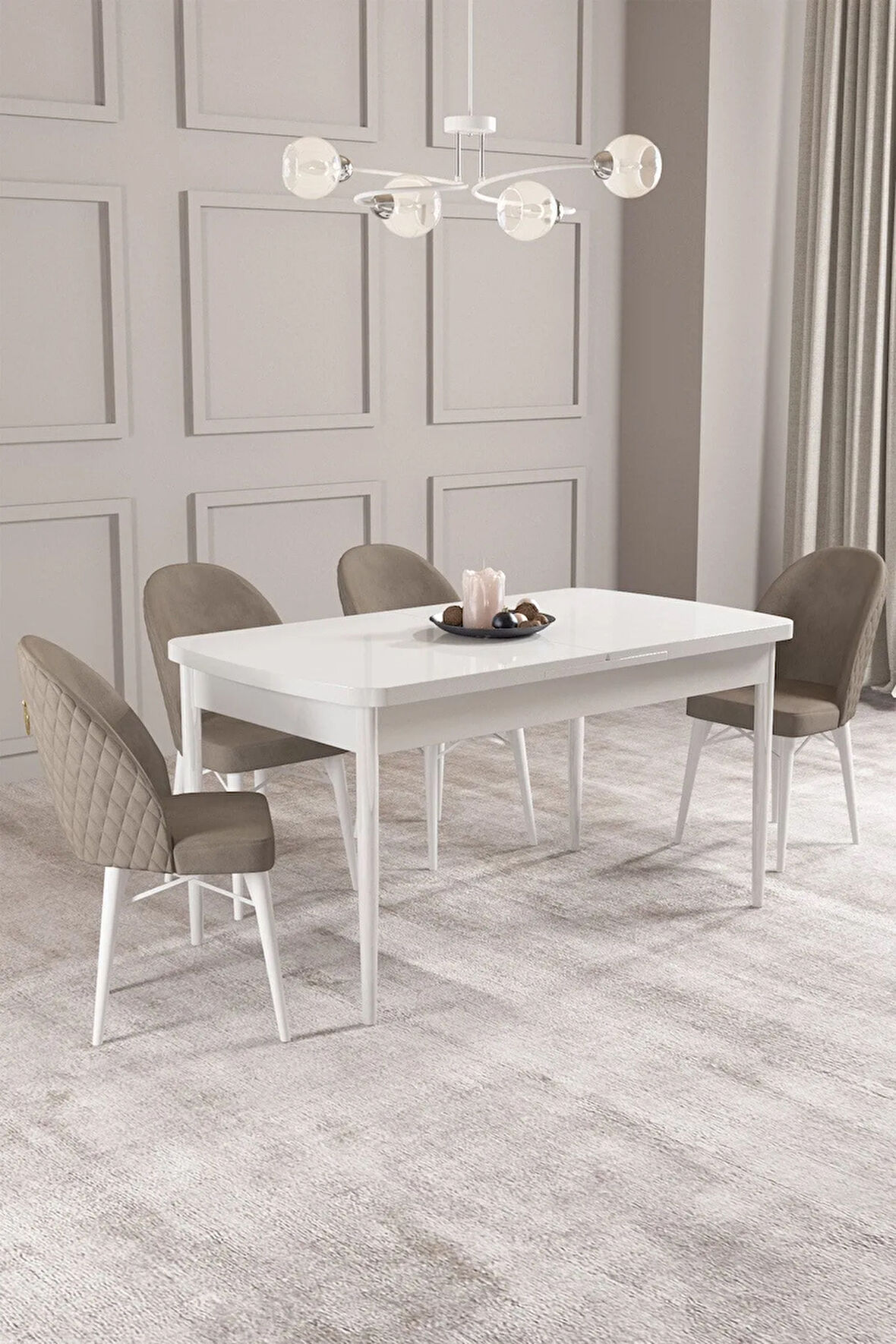 Calvin Beyaz 80x132 MDF Açılabilir Mutfak Masası Takımı 4  Sandalye