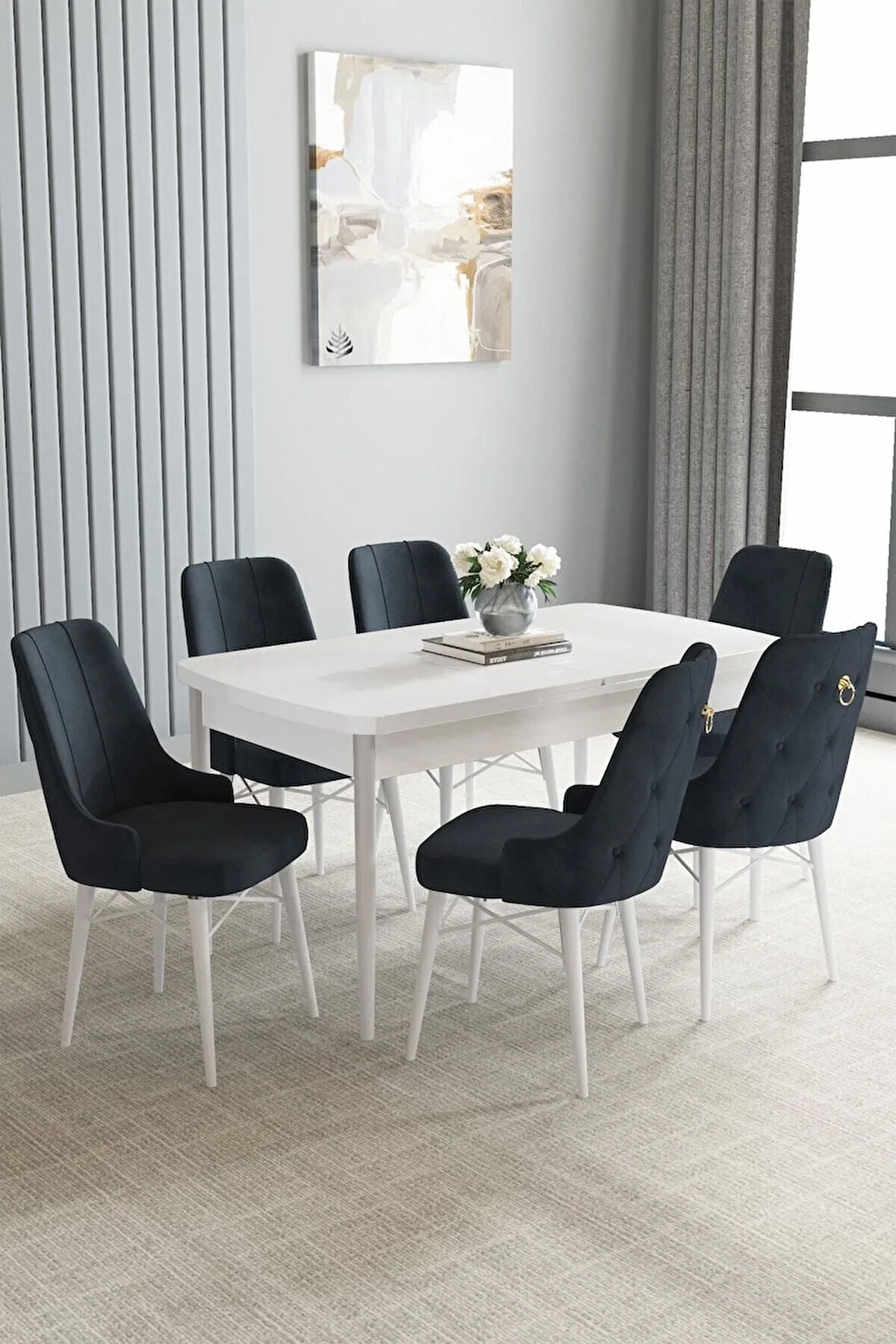 Elis Barok Desen 80x132 Açılabilir Masa Takımı 4  Sandalye