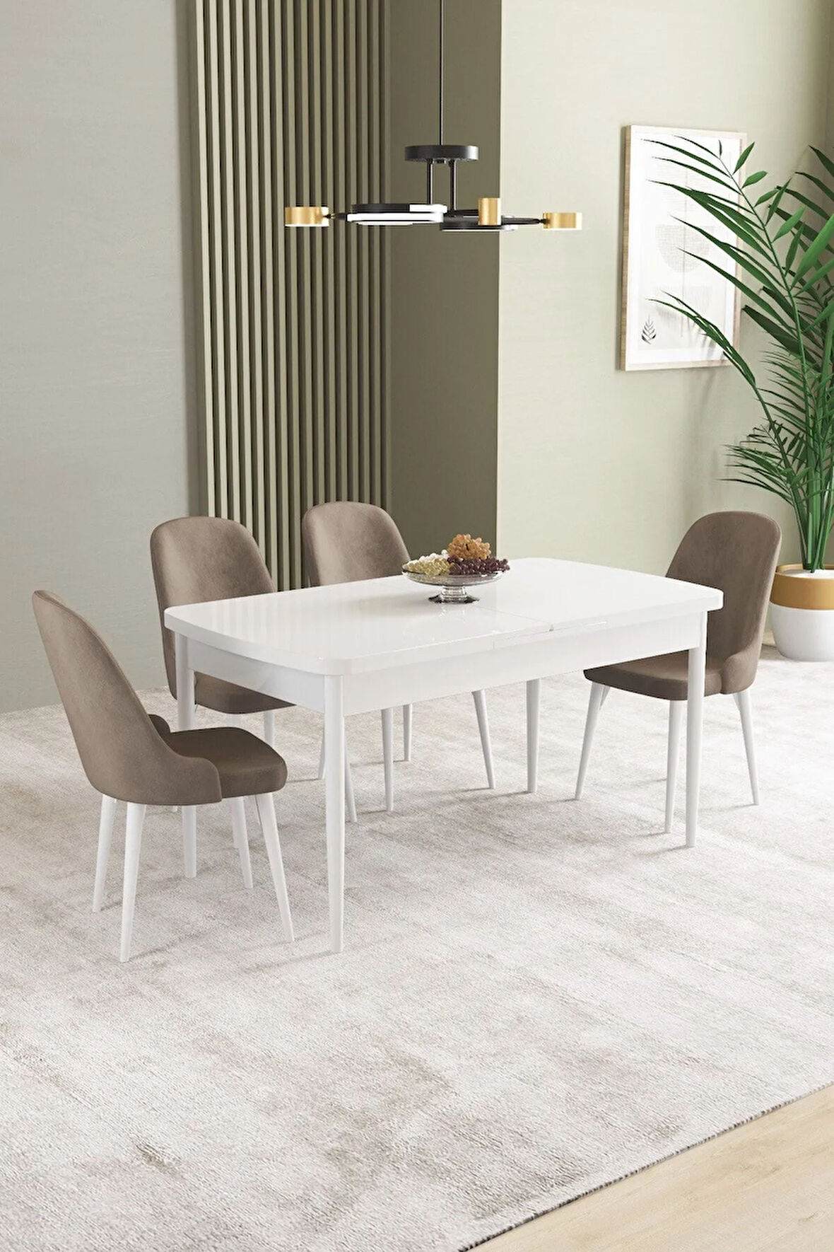 Ikon Beyaz 80x132 MDF Açılabilir Mutfak Masası Takımı 4  Sandalye
