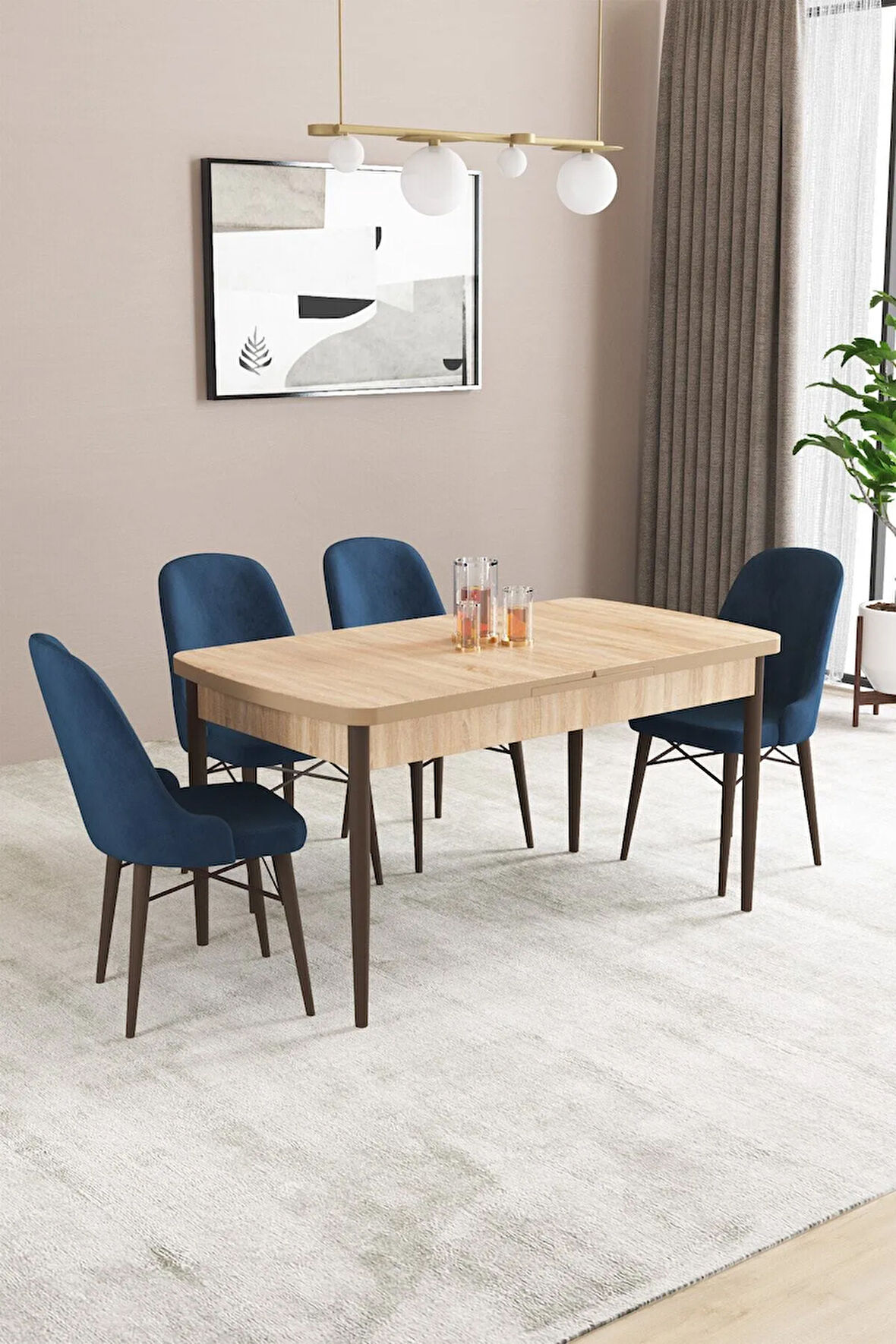 Milas Siyah Mermer Desen 80x132 MDF Açılabilir Mutfak Masası Takımı 4  Sandalye