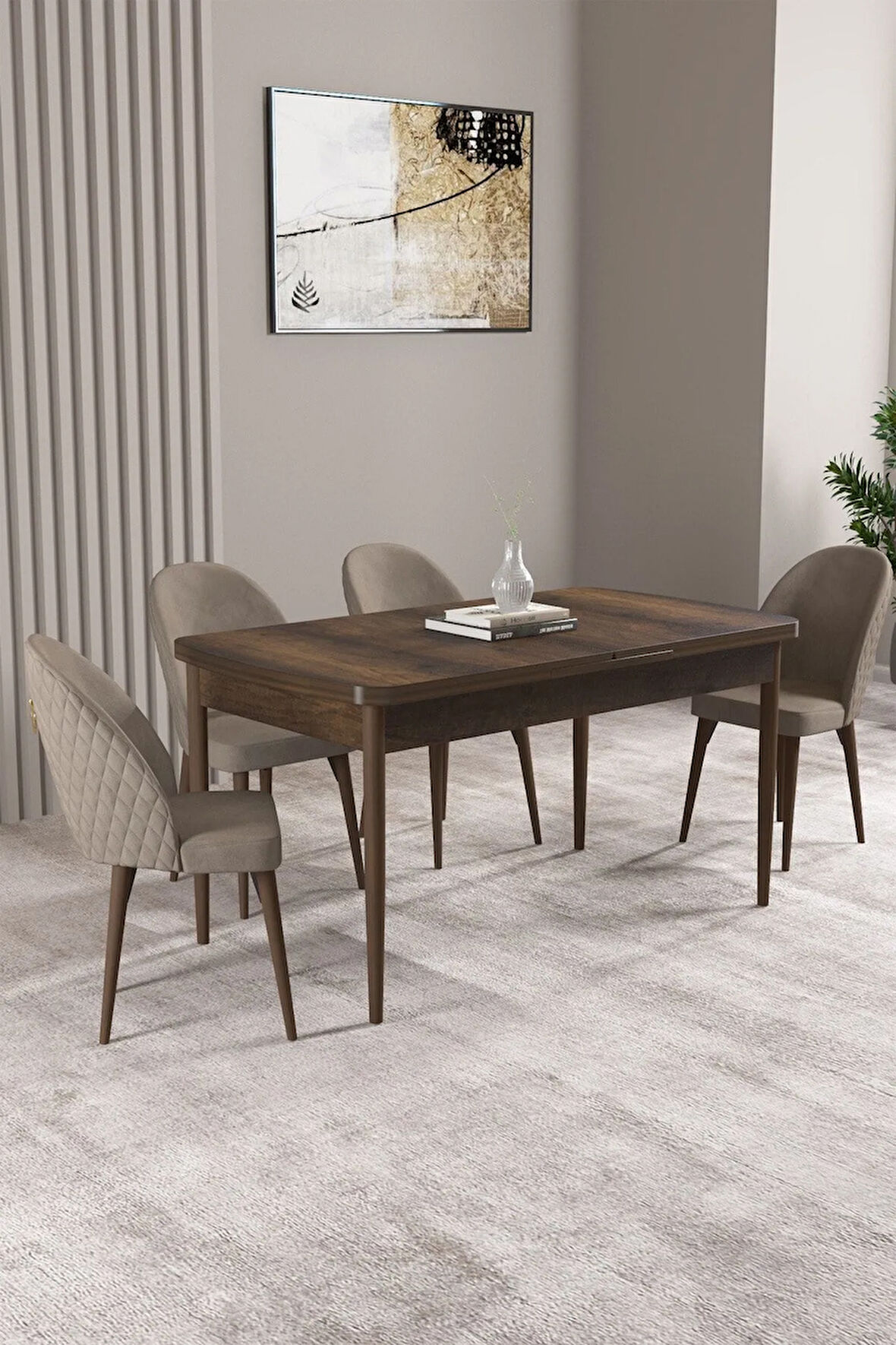 Milas Barok Desen 80x132 MDF Açılabilir Yemek Masası Takımı 4  Sandalye