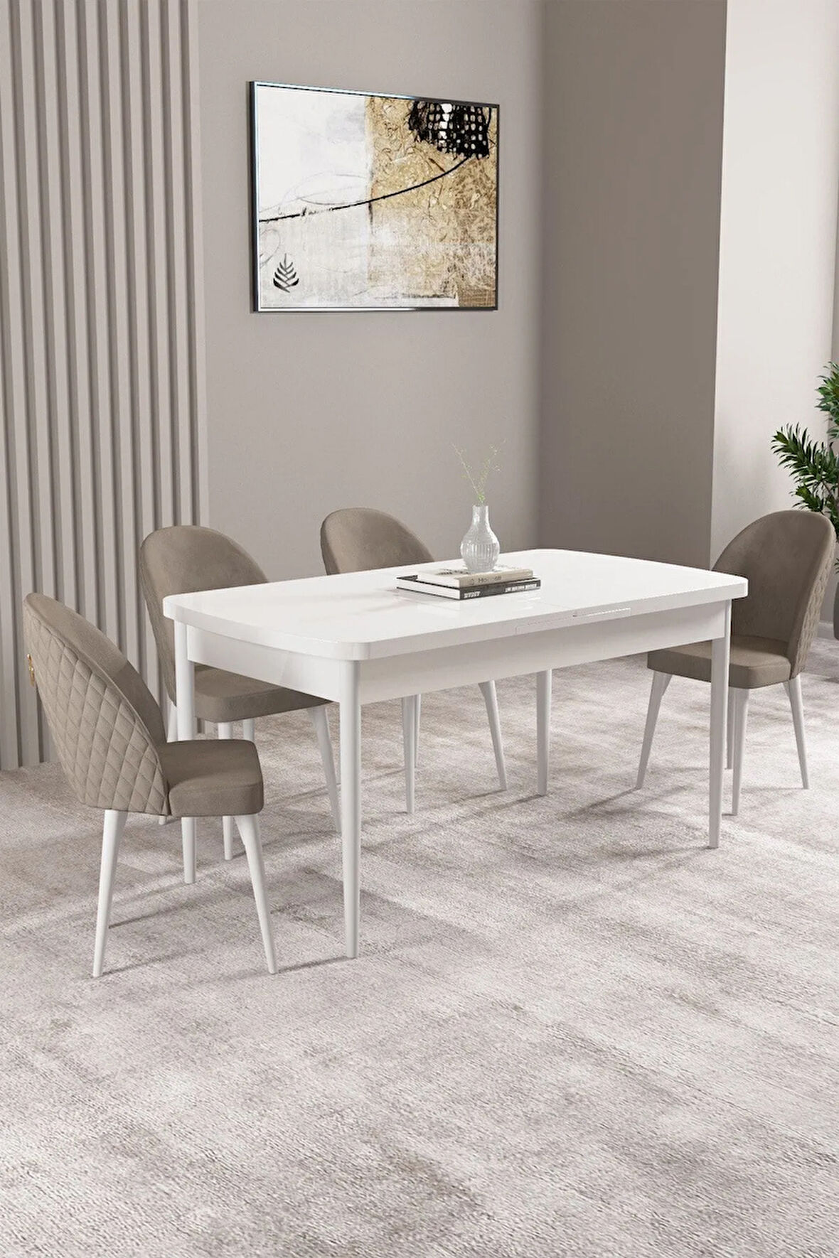 Milas Beyaz 80x132 MDF Açılabilir Yemek Masası Takımı 4  Sandalye
