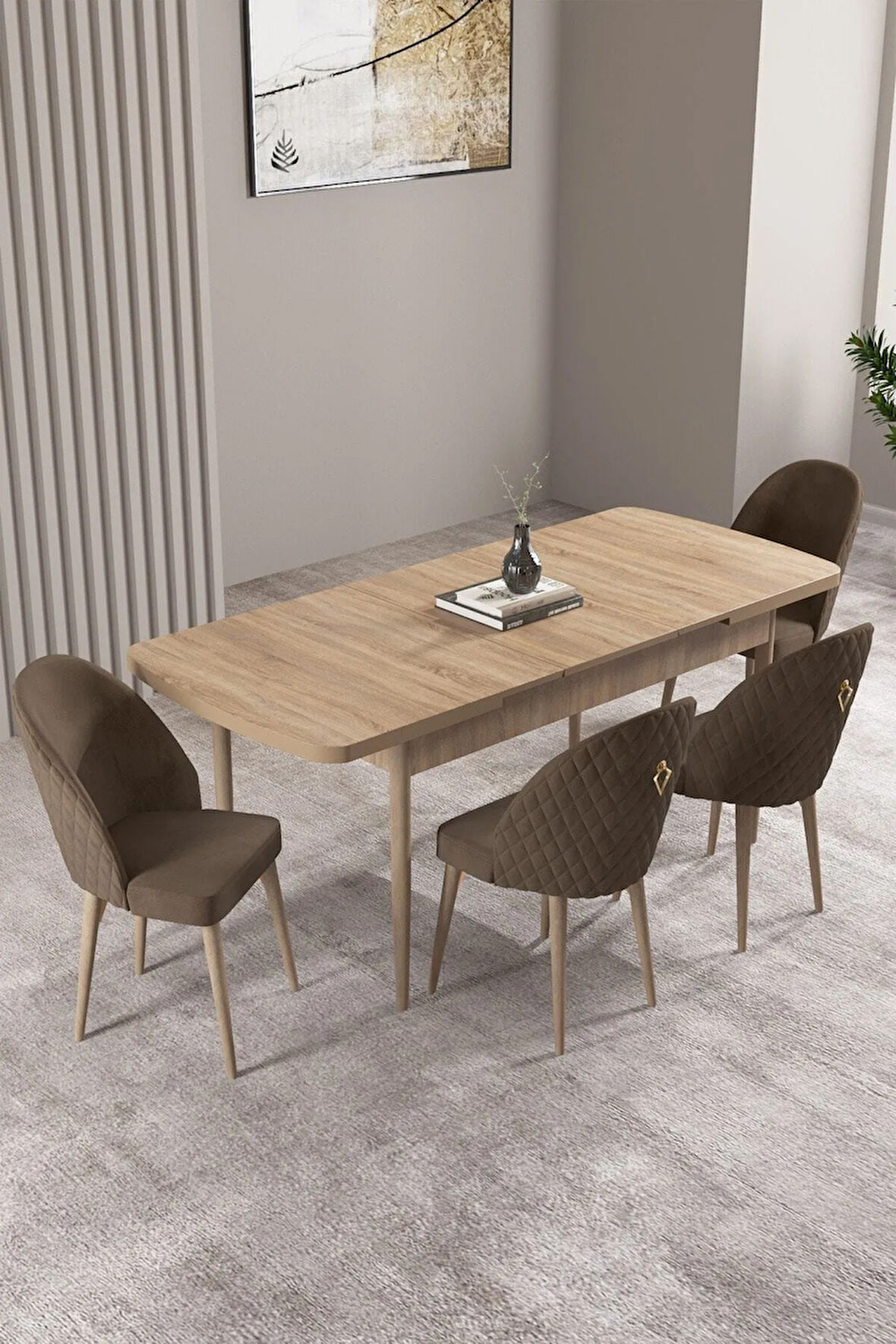 Milas Siyah Mermer Desen 80x132 MDF Açılabilir Yemek Masası Takımı 4  Sandalye