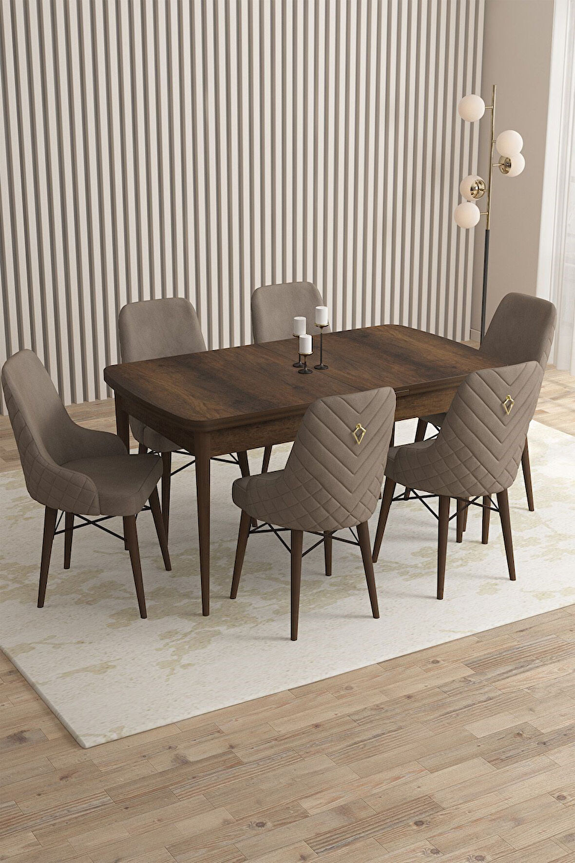 Mazaka Barok Desen 80x132 Açılabilir Mdf Masa Yemek Odası Takımı, Mutfak Takımı 6 Adet Sandalye