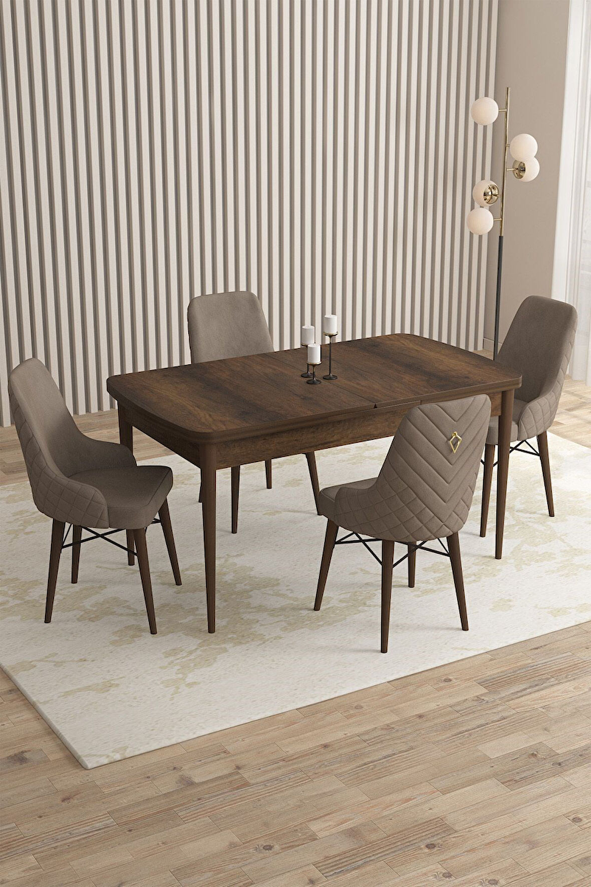 Mazaka Barok Desen 80x132 Açılabilir Mdf Masa Yemek Odası Takımı, Mutfak Takımı 4 Adet Sandalye